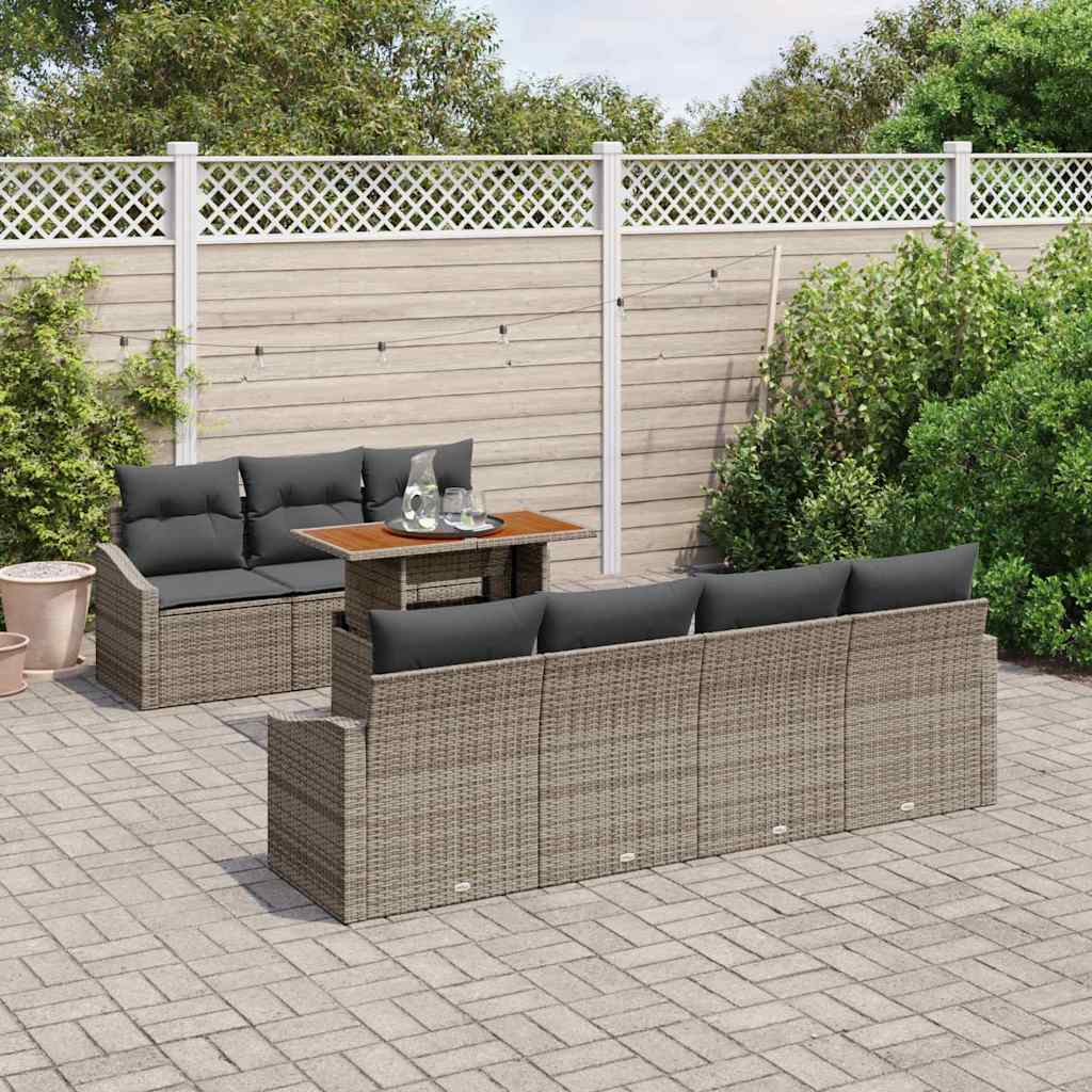 Kerti Kanapé Szett tárolóval 8 pcs Szürke Poli rattan