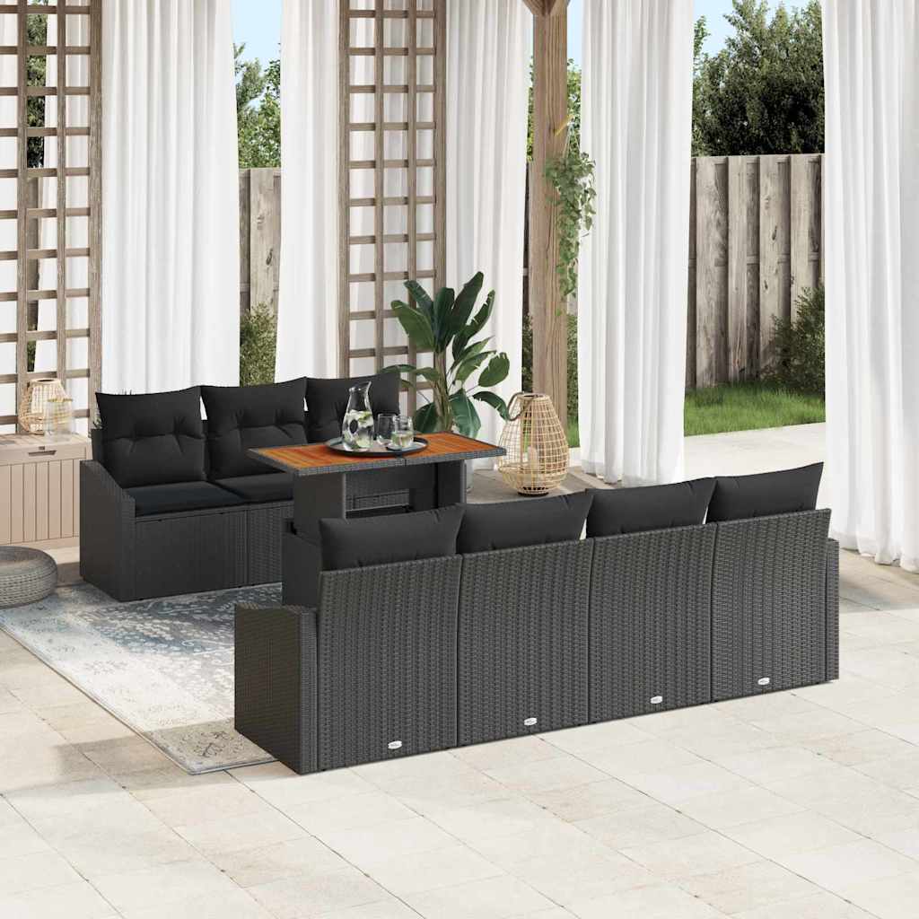 Kerti Kanapé Szett tárolóval 8 pcs Fekete Poli rattan