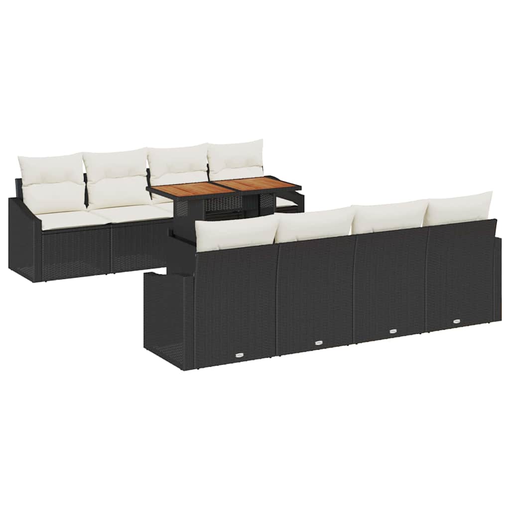 Kerti Kanapé Szett tárolóval 9 pcs Fekete Poli rattan