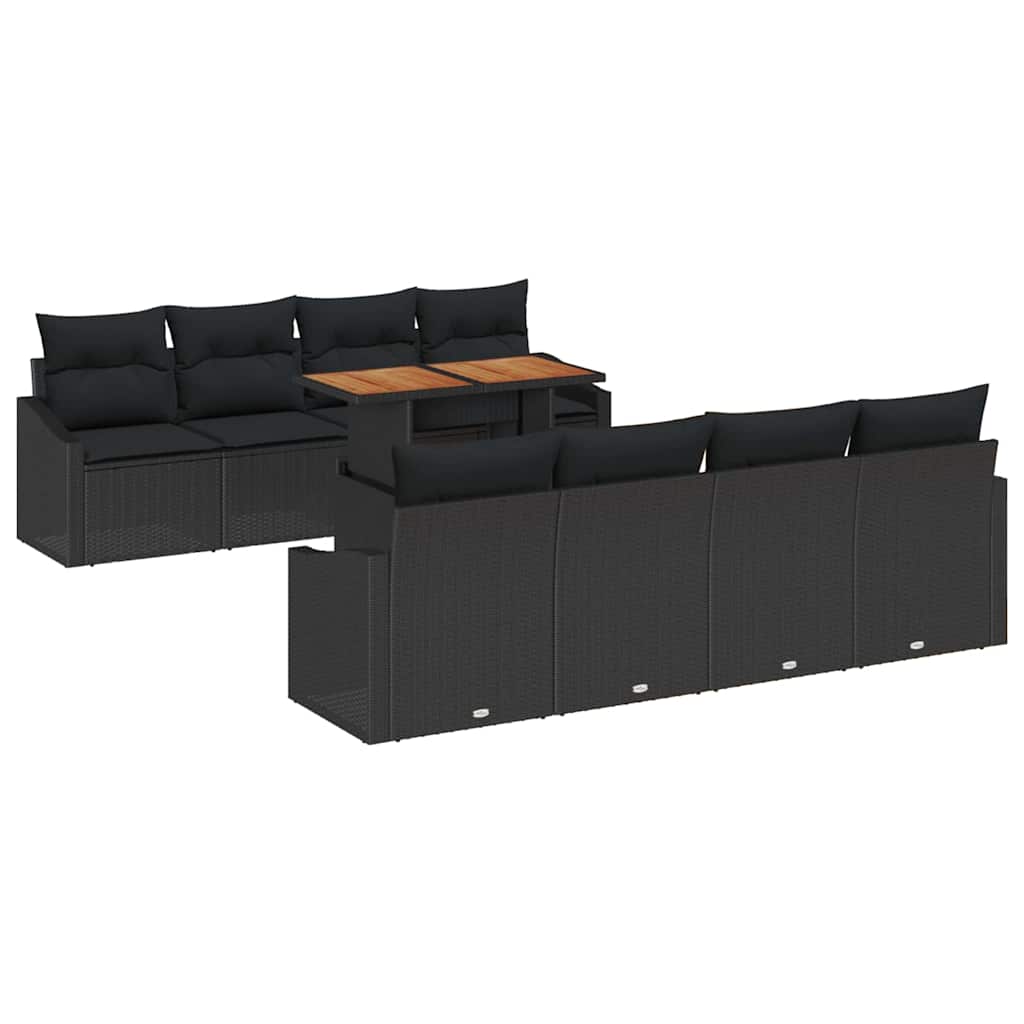 Kerti Kanapé Szett tárolóval 9 pcs Fekete Poli rattan