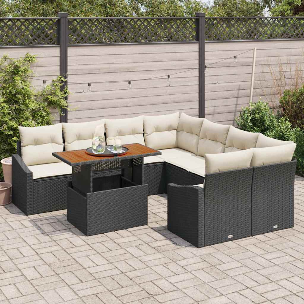 Kerti Kanapé Szett tárolóval 9 pcs Fekete Poli rattan