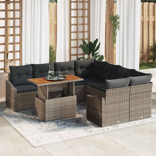 Kerti Kanapé Szett tárolóval 9 pcs Szürke Poli rattan