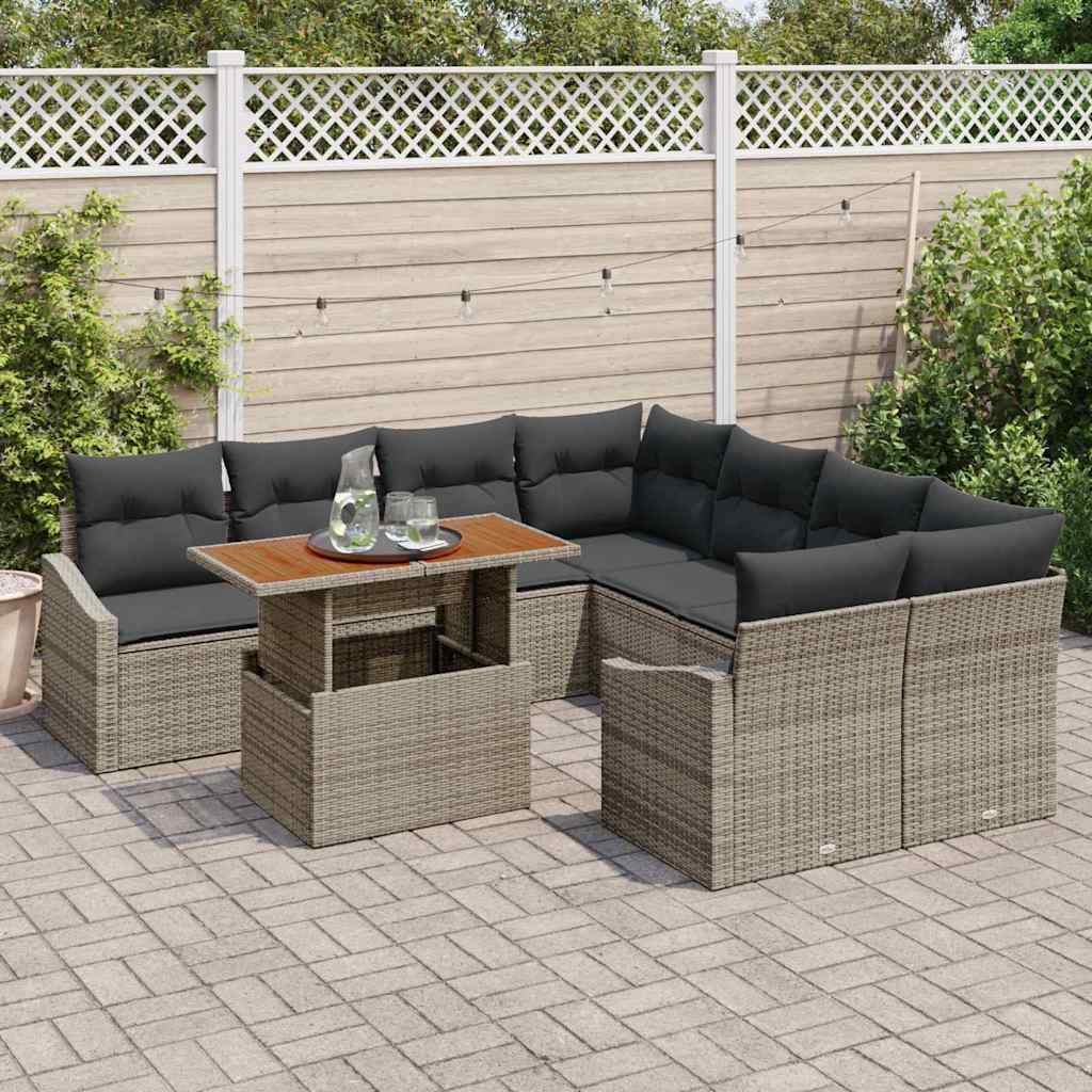 Kerti Kanapé Szett tárolóval 9 pcs Szürke Poli rattan