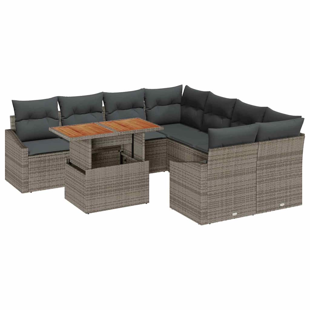 Kerti Kanapé Szett tárolóval 9 pcs Szürke Poli rattan
