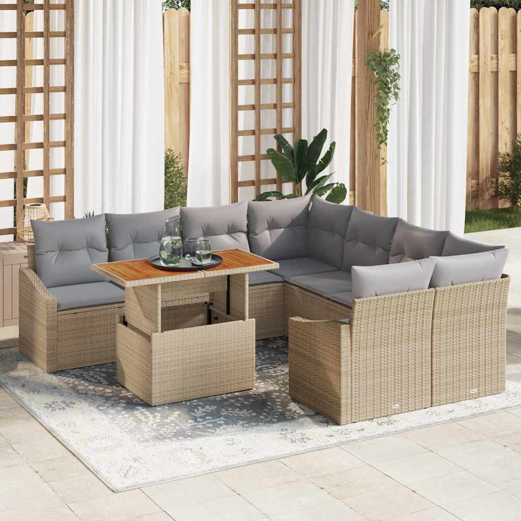 Kerti Kanapé Szett tárolóval 9 pcs Bézs Poli rattan