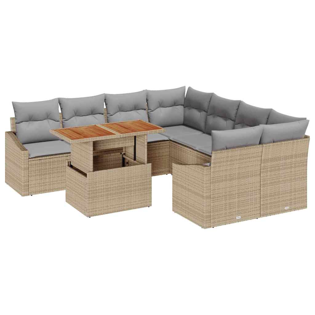 Kerti Kanapé Szett tárolóval 9 pcs Bézs Poli rattan