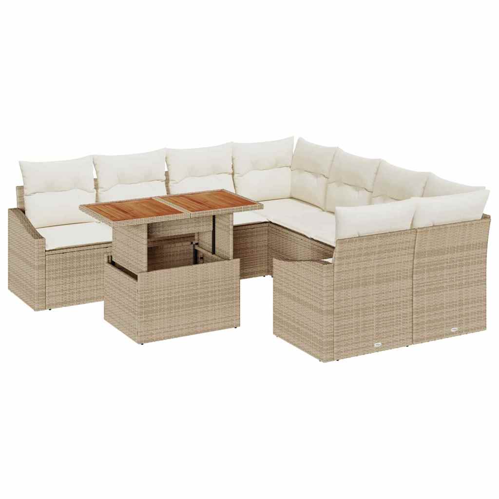 Kerti Kanapé Szett tárolóval 9 pcs Bézs Poli rattan