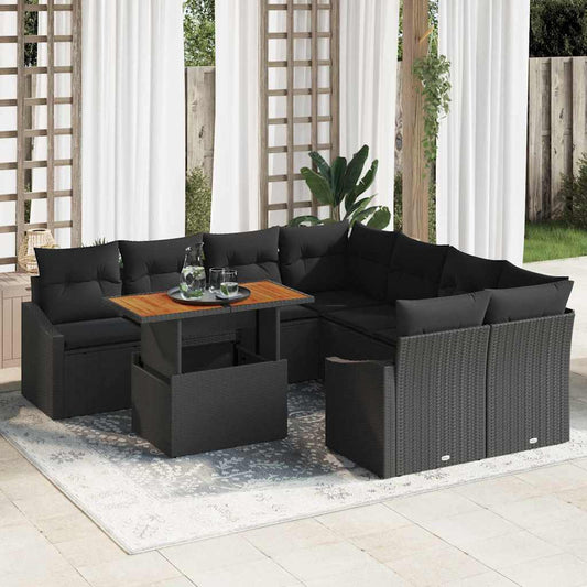 Kerti Kanapé Szett tárolóval 9 pcs Fekete Poli rattan