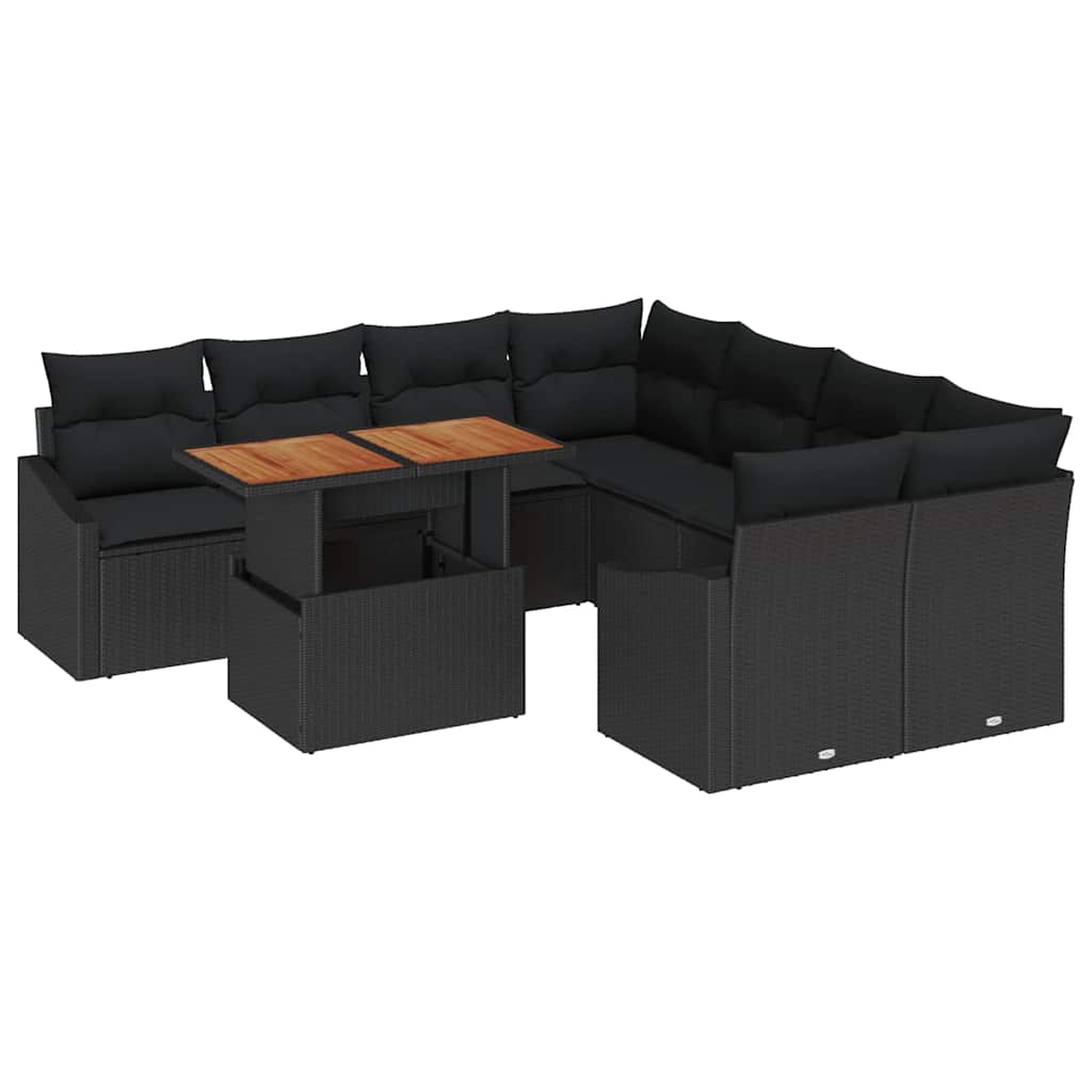 Kerti Kanapé Szett tárolóval 9 pcs Fekete Poli rattan