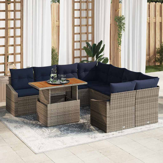 Kerti Kanapé Szett tárolóval 9 pcs Szürke Poli rattan