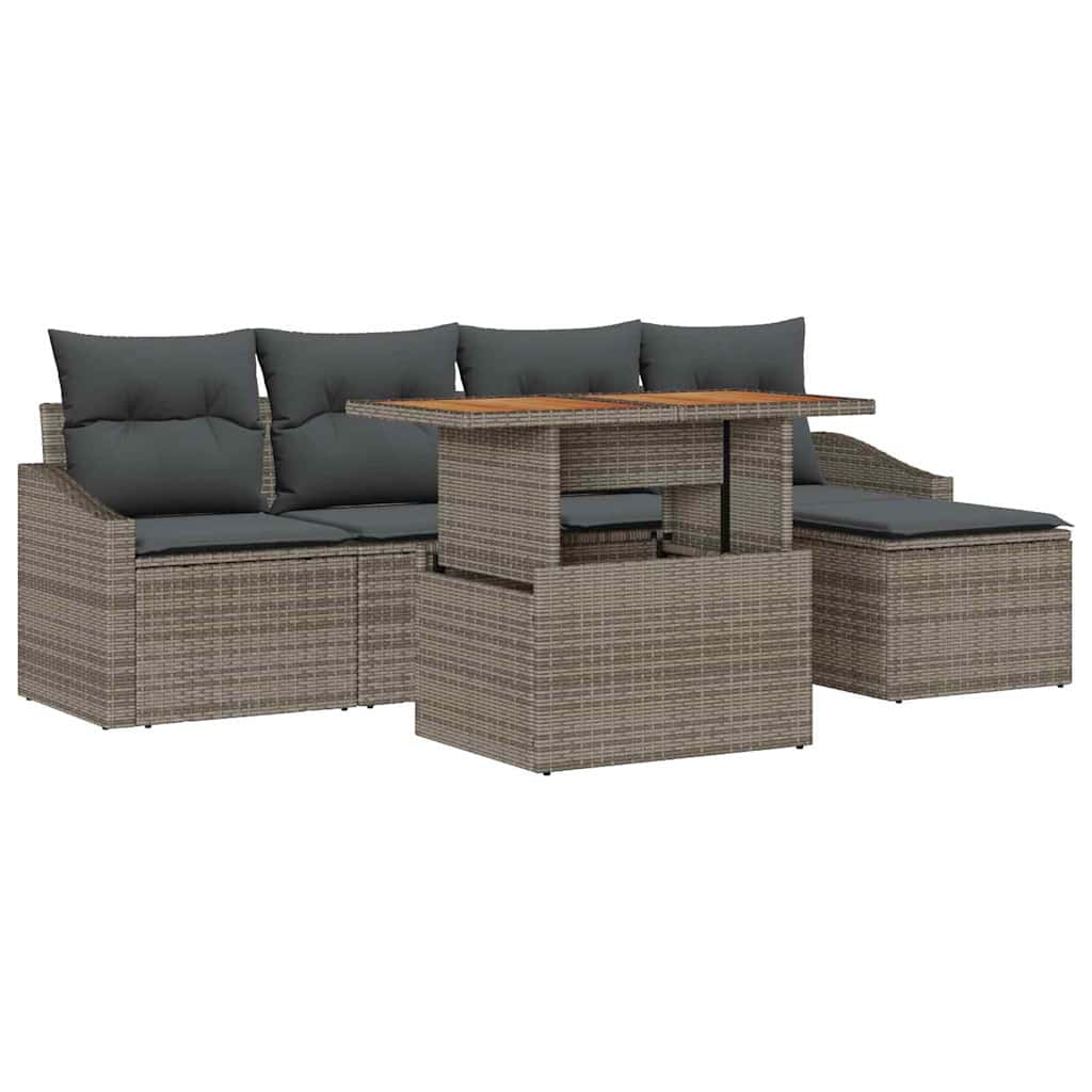 Kerti Kanapé Szett tárolóval 6 pcs Szürke Poli rattan