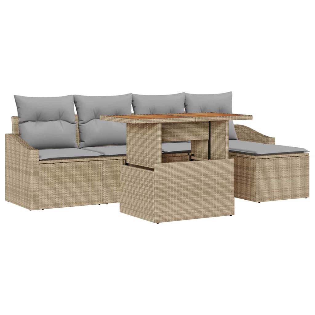Kerti Kanapé Szett tárolóval 6 pcs Bézs Poli rattan