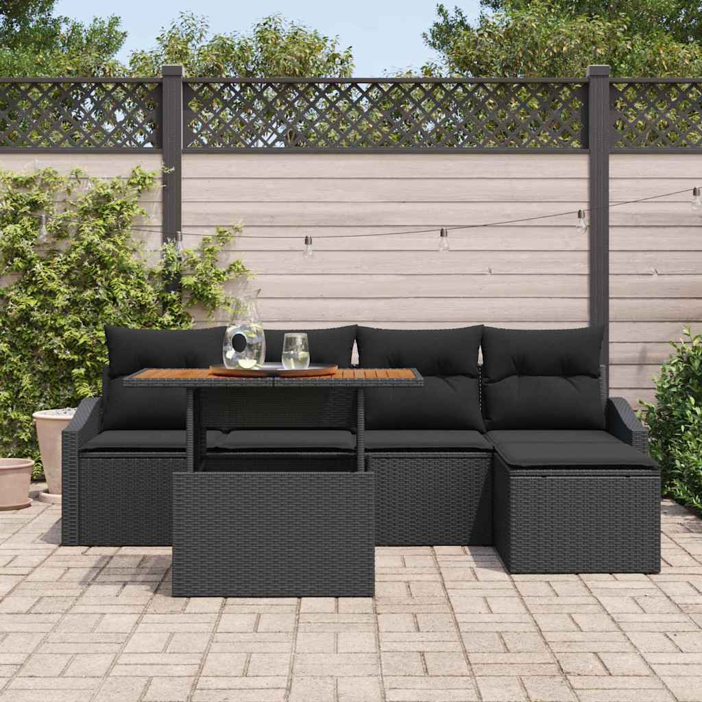 Kerti Kanapé Szett tárolóval 6 pcs Fekete Poli rattan
