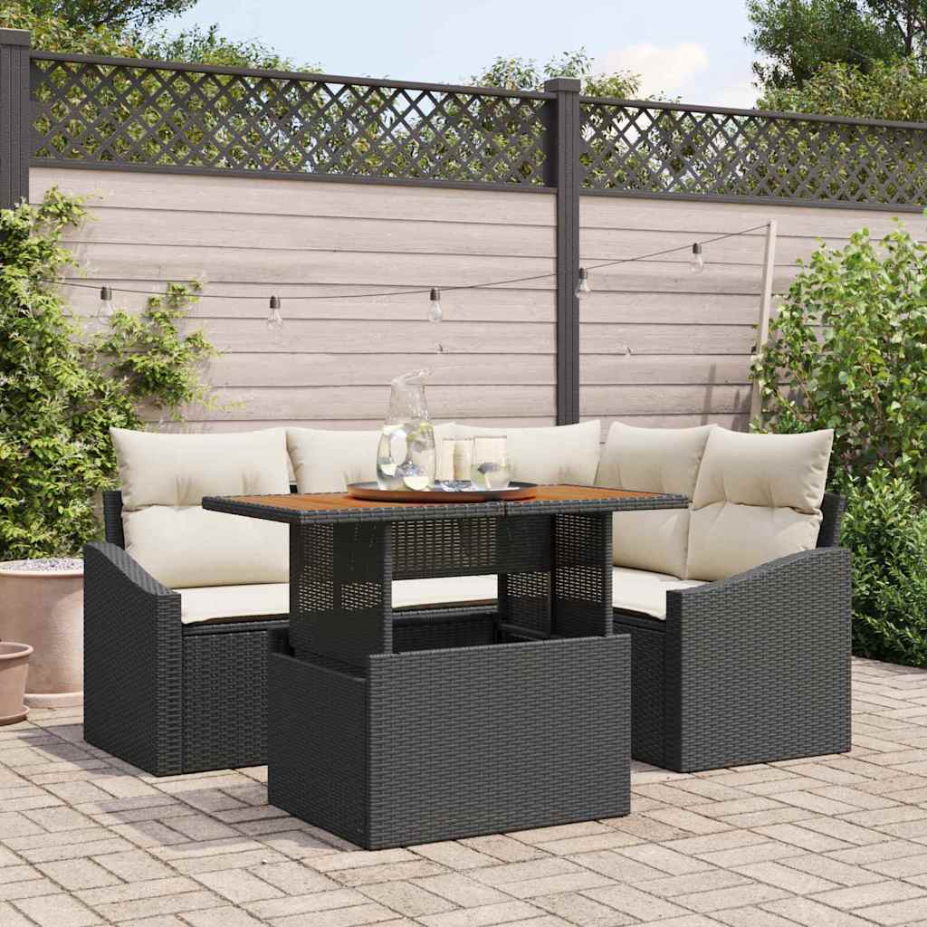 Kerti Kanapé Szett tárolóval 5 pcs Fekete Poli rattan