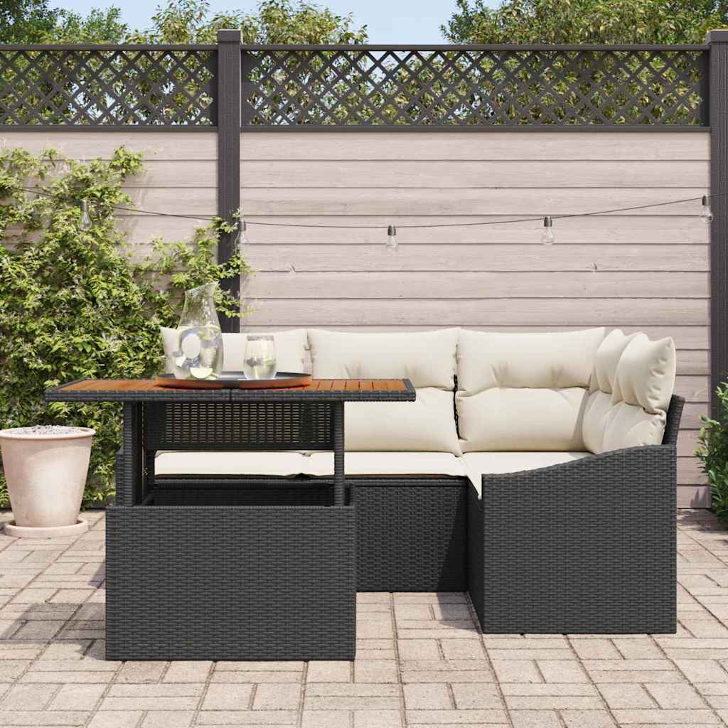 Kerti Kanapé Szett tárolóval 5 pcs Fekete Poli rattan