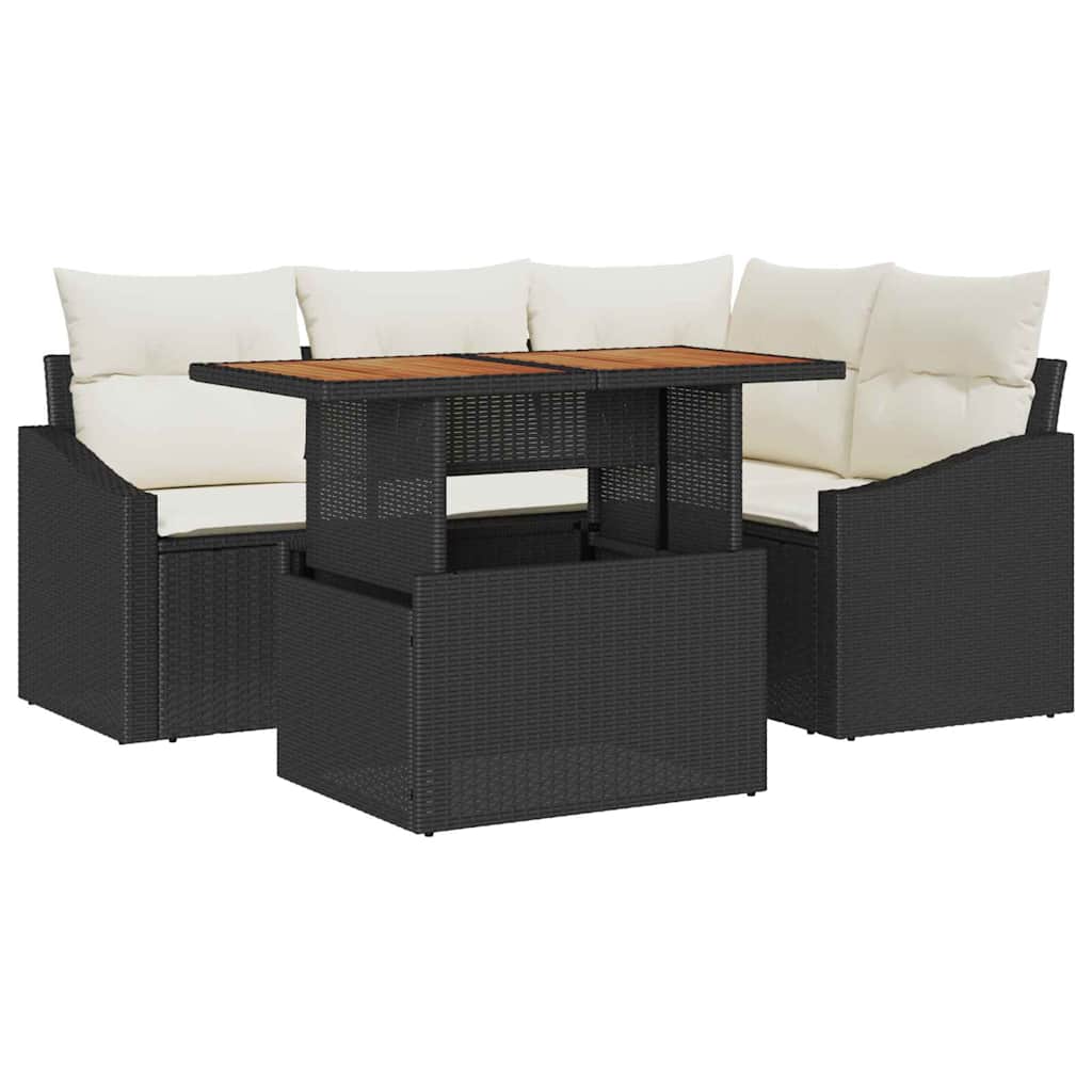 Kerti Kanapé Szett tárolóval 5 pcs Fekete Poli rattan
