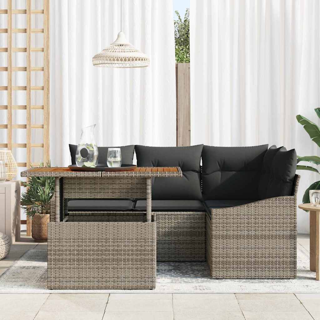 Kerti Kanapé Szett tárolóval 5 pcs Szürke Poli rattan