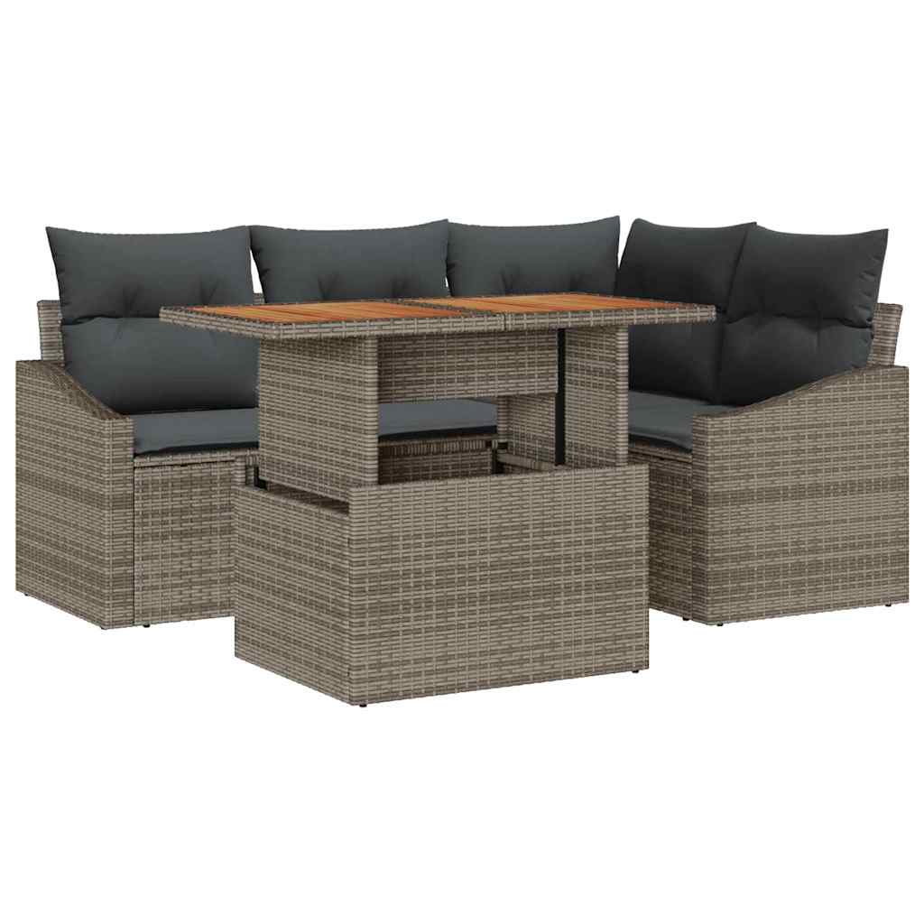 Kerti Kanapé Szett tárolóval 5 pcs Szürke Poli rattan