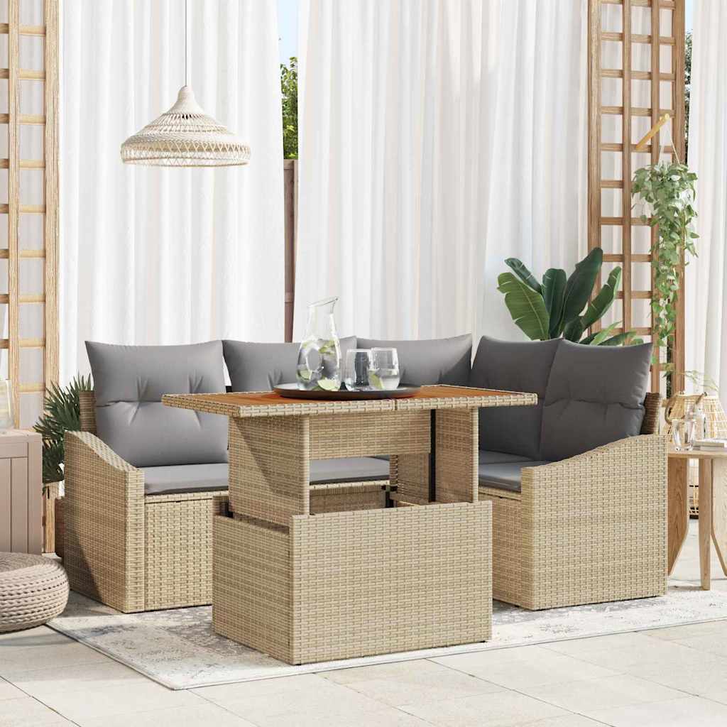 Kerti Kanapé Szett tárolóval 5 pcs Bézs Poli rattan