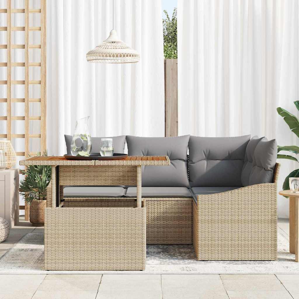Kerti Kanapé Szett tárolóval 5 pcs Bézs Poli rattan