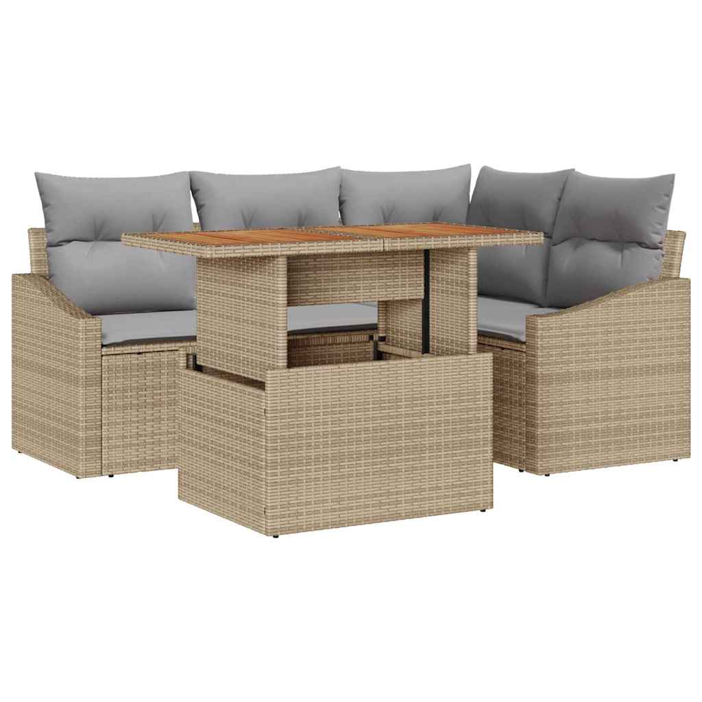 Kerti Kanapé Szett tárolóval 5 pcs Bézs Poli rattan