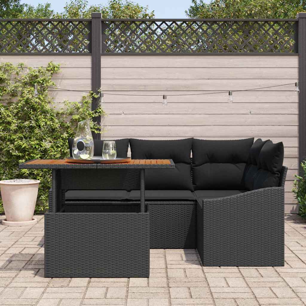 Kerti Kanapé Szett tárolóval 5 pcs Fekete Poli rattan