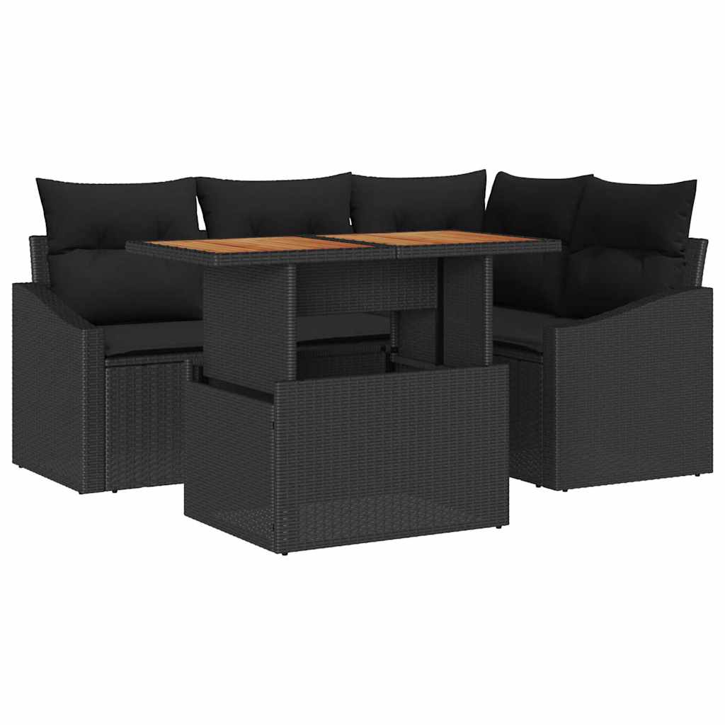 Kerti Kanapé Szett tárolóval 5 pcs Fekete Poli rattan