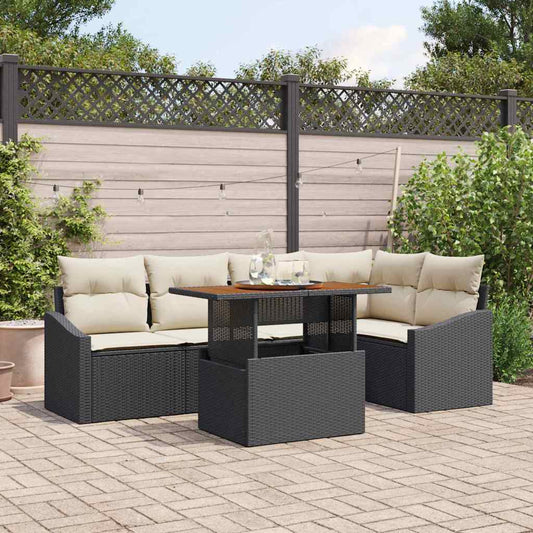 Kerti Kanapé Szett tárolóval 6 pcs Fekete Poli rattan