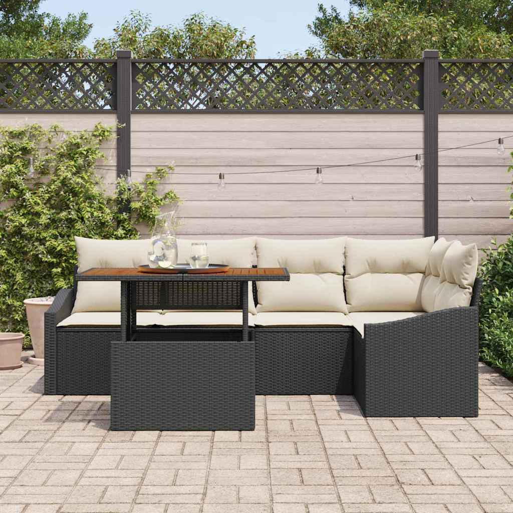 Kerti Kanapé Szett tárolóval 6 pcs Fekete Poli rattan