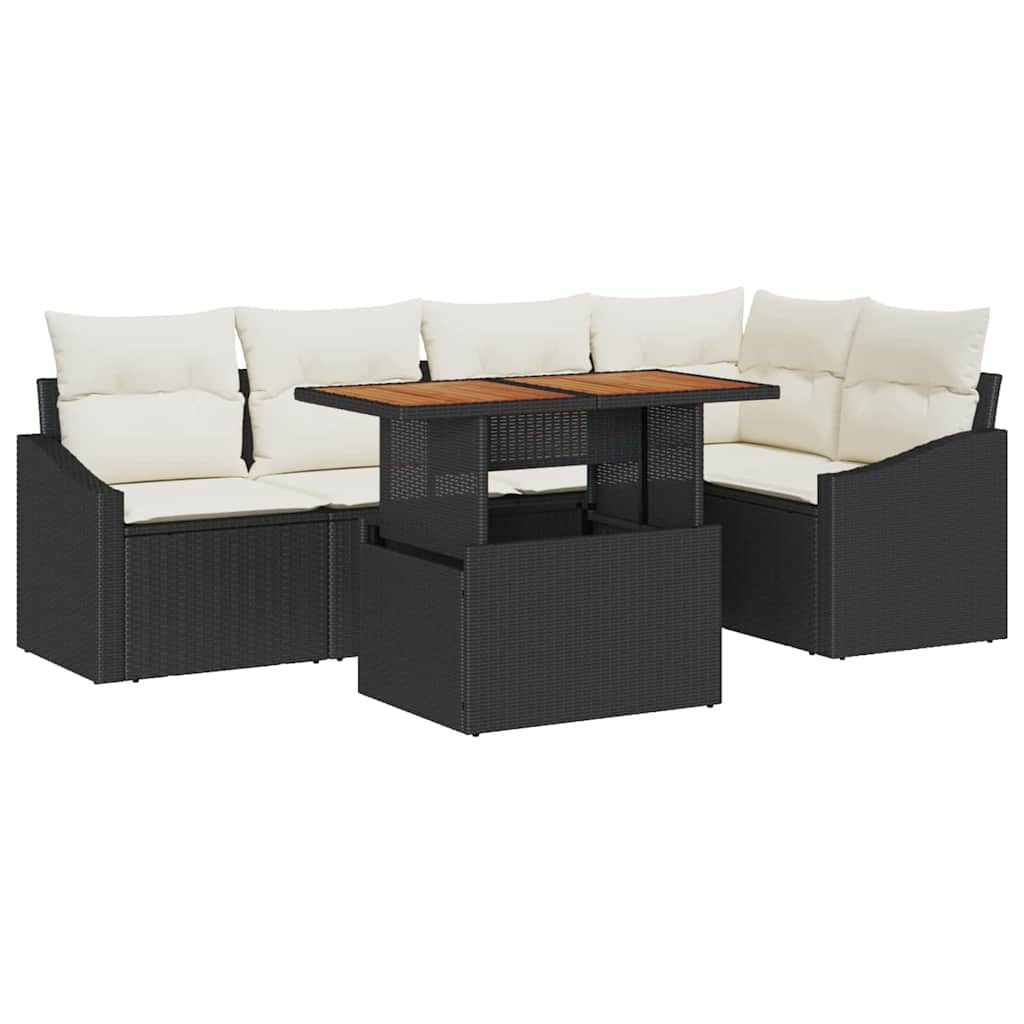 Kerti Kanapé Szett tárolóval 6 pcs Fekete Poli rattan