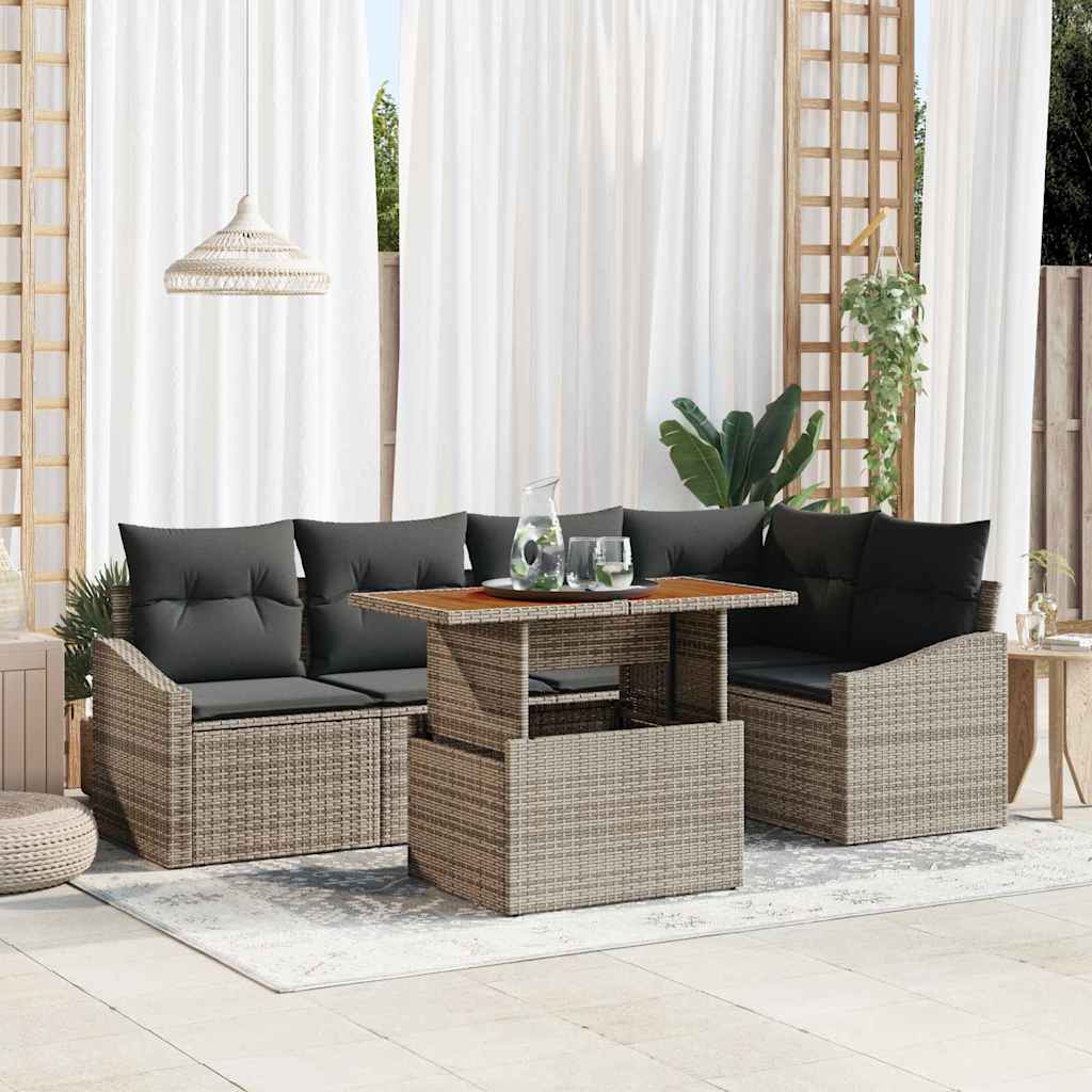 Kerti Kanapé Szett tárolóval 6 pcs Szürke Poli rattan