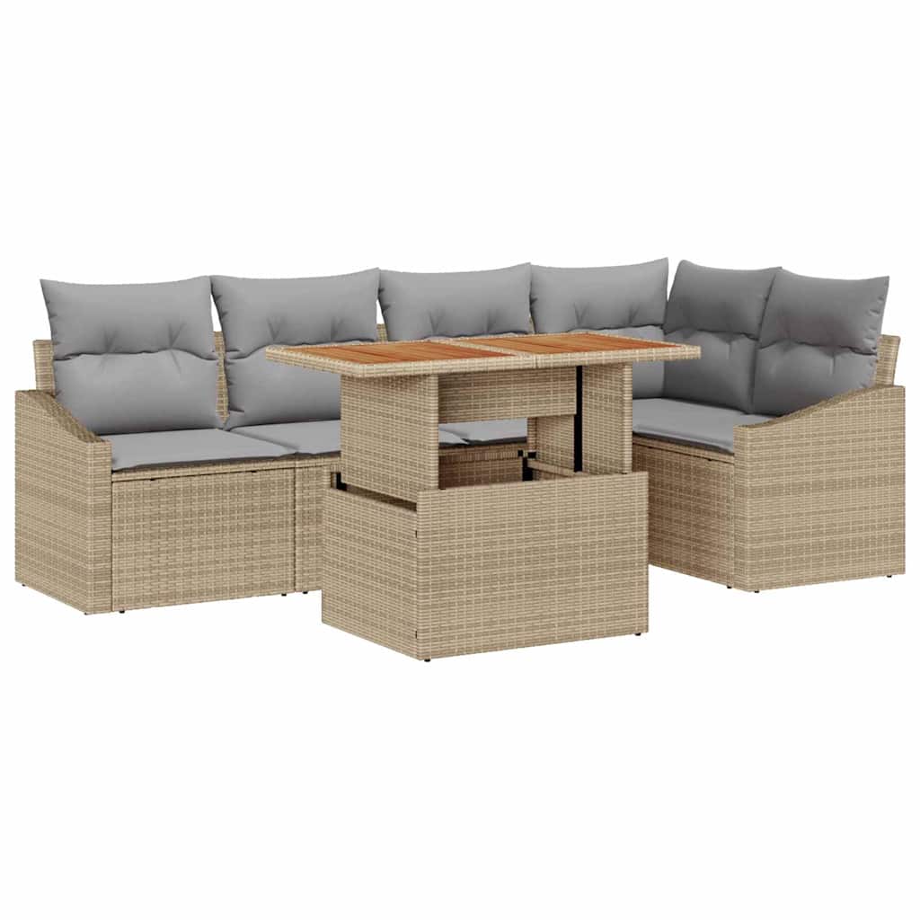 Kerti Kanapé Szett tárolóval 6 pcs Bézs Poli rattan