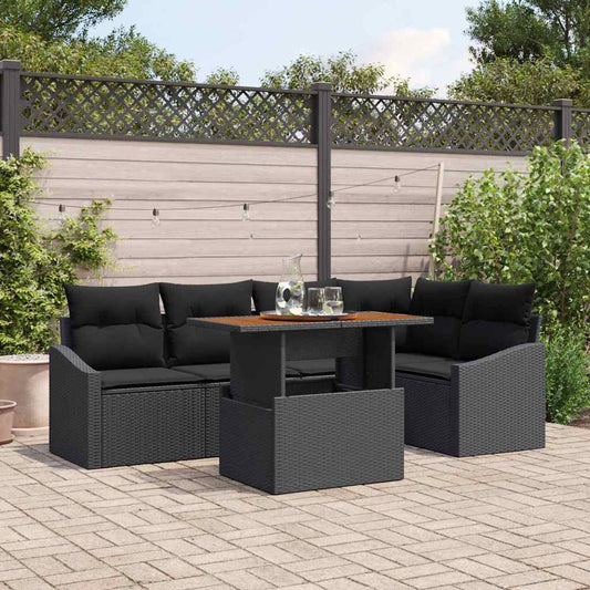 Kerti Kanapé Szett tárolóval 6 pcs Fekete Poli rattan