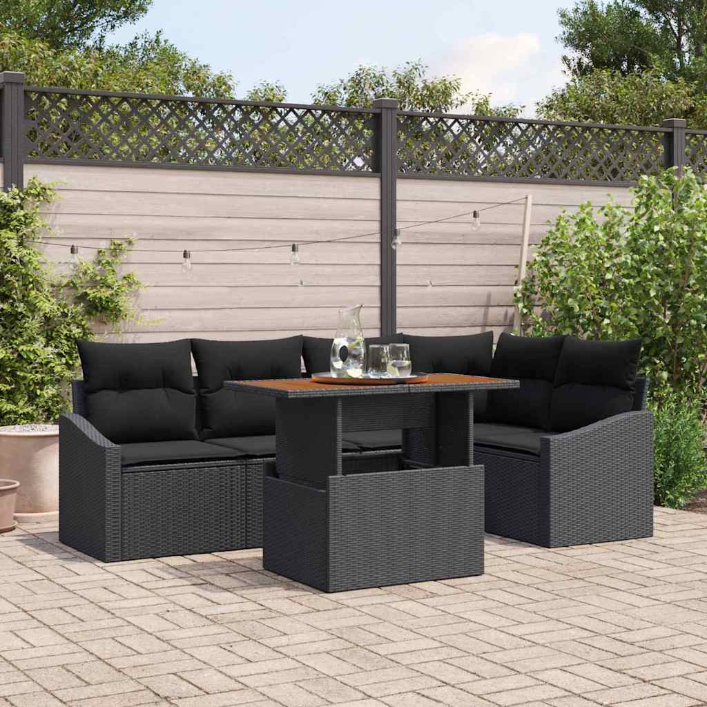 Kerti Kanapé Szett tárolóval 6 pcs Fekete Poli rattan