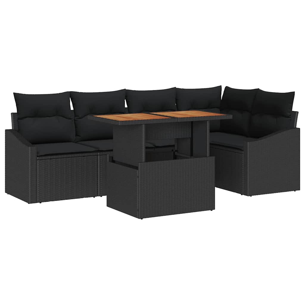 Kerti Kanapé Szett tárolóval 6 pcs Fekete Poli rattan