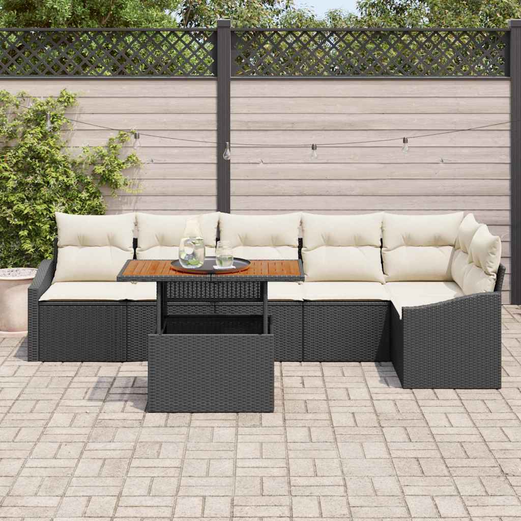 Kerti Kanapé Szett tárolóval 7 pcs Fekete Poli rattan