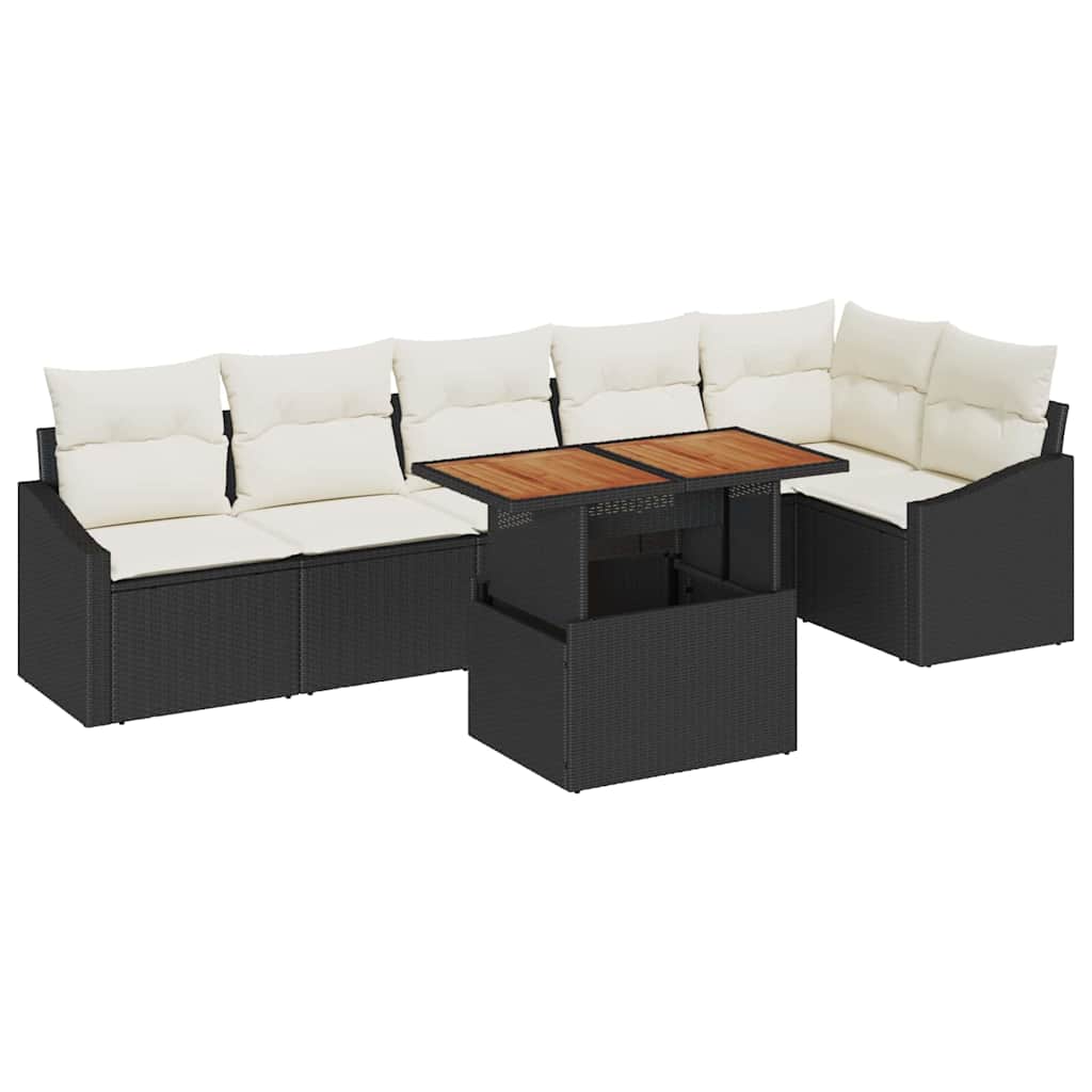 Kerti Kanapé Szett tárolóval 7 pcs Fekete Poli rattan