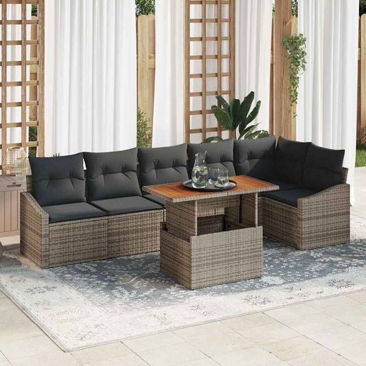 Kerti Kanapé Szett tárolóval 7 pcs Szürke Poli rattan
