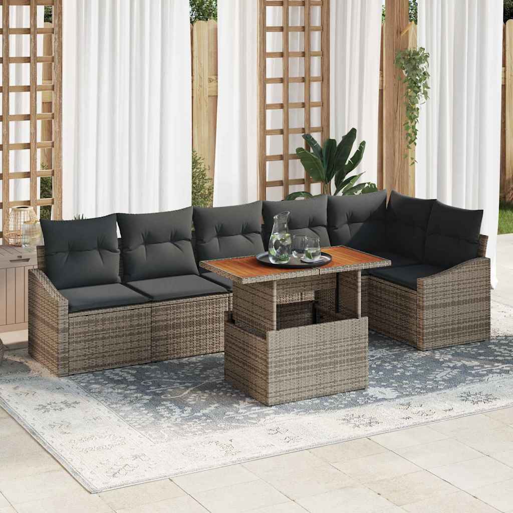 Kerti Kanapé Szett tárolóval 7 pcs Szürke Poli rattan