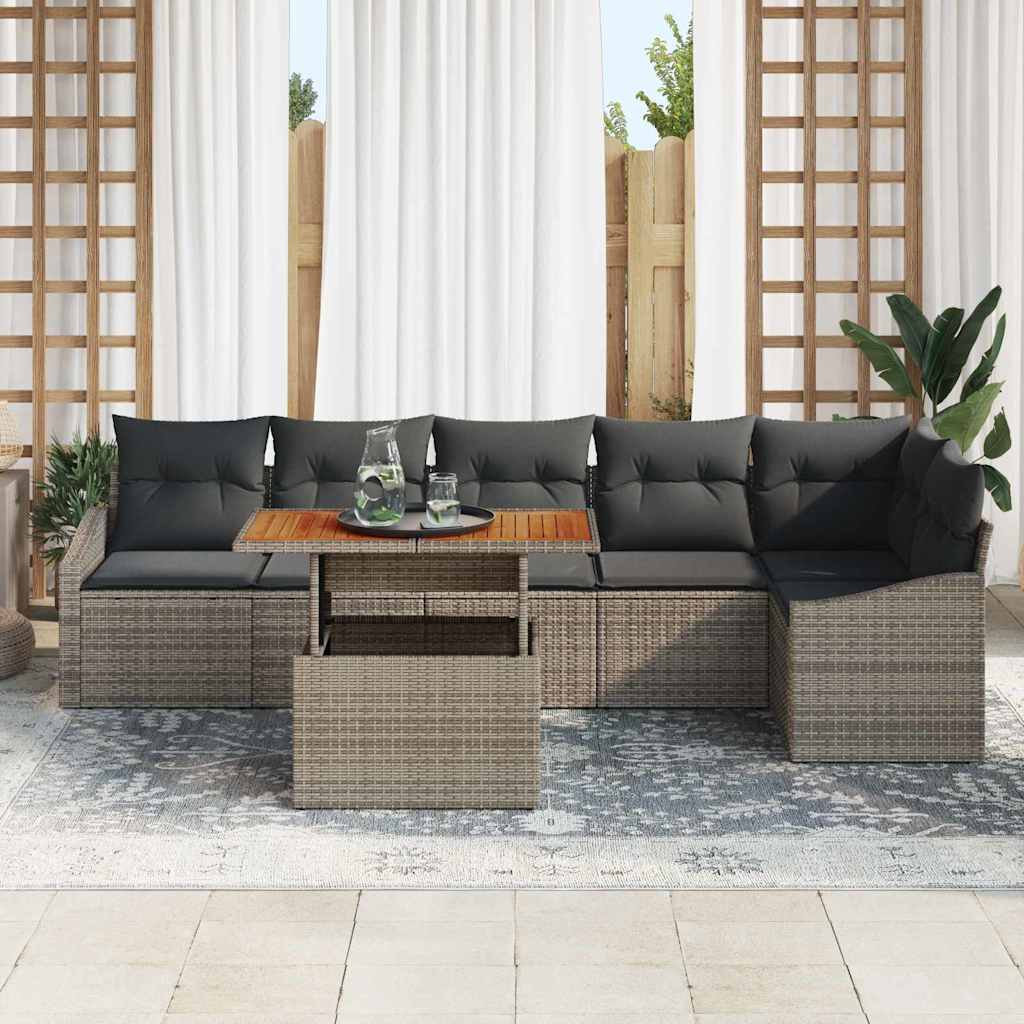 Kerti Kanapé Szett tárolóval 7 pcs Szürke Poli rattan