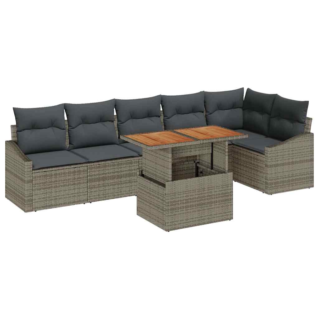 Kerti Kanapé Szett tárolóval 7 pcs Szürke Poli rattan