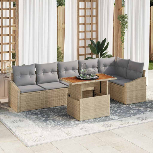 Kerti Kanapé Szett tárolóval 7 pcs Bézs Poli rattan