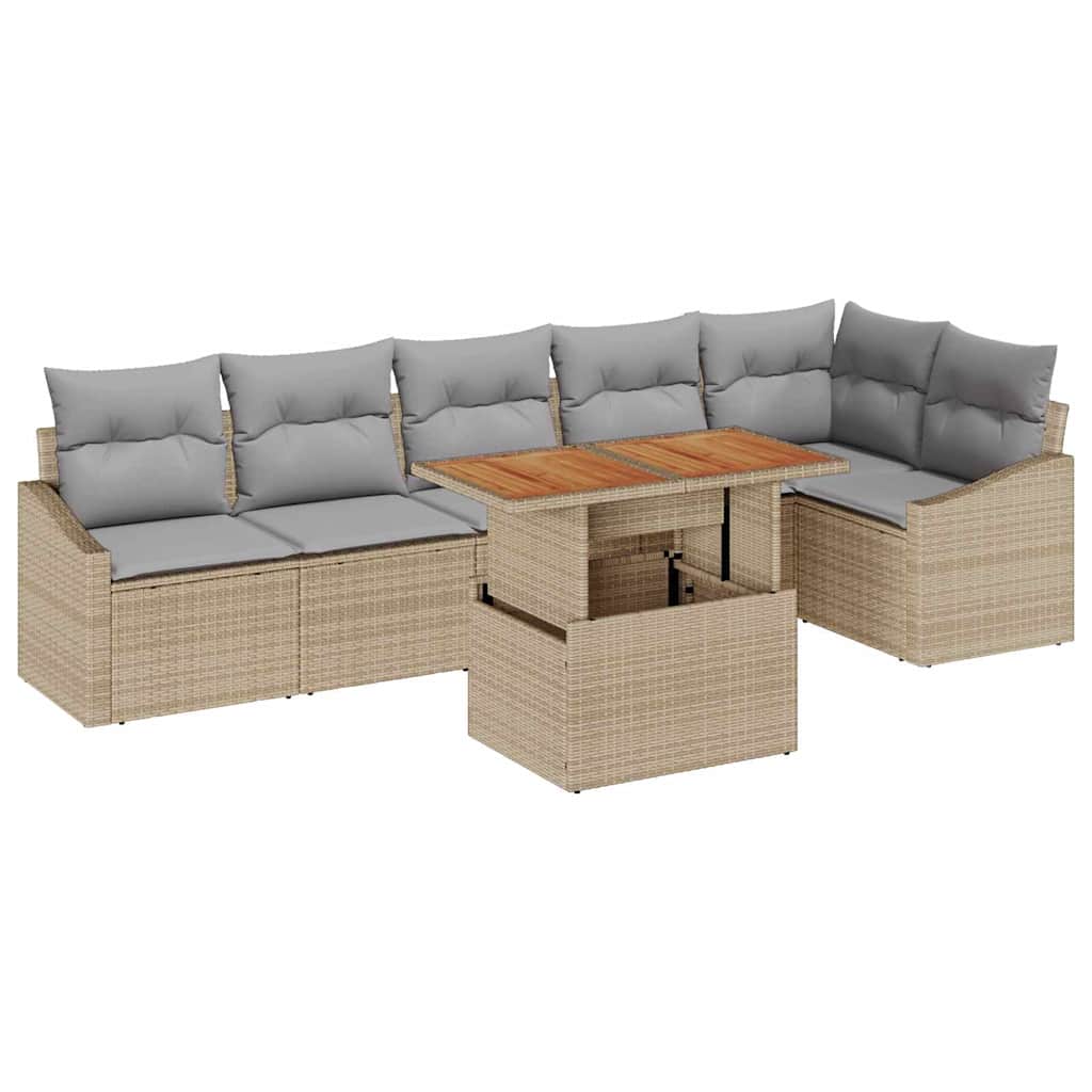 Kerti Kanapé Szett tárolóval 7 pcs Bézs Poli rattan