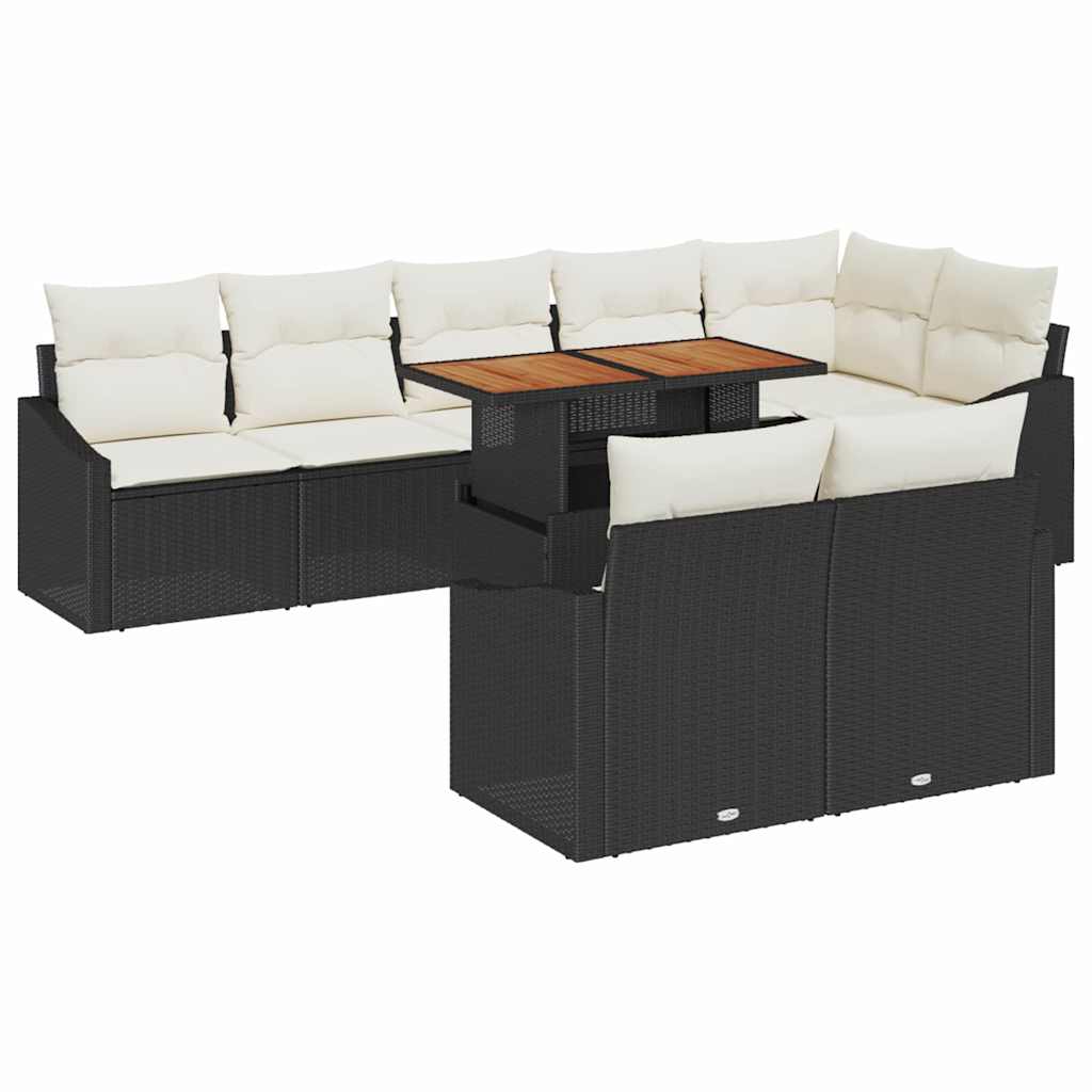 Kerti Kanapé Szett tárolóval 9 pcs Fekete Poli rattan