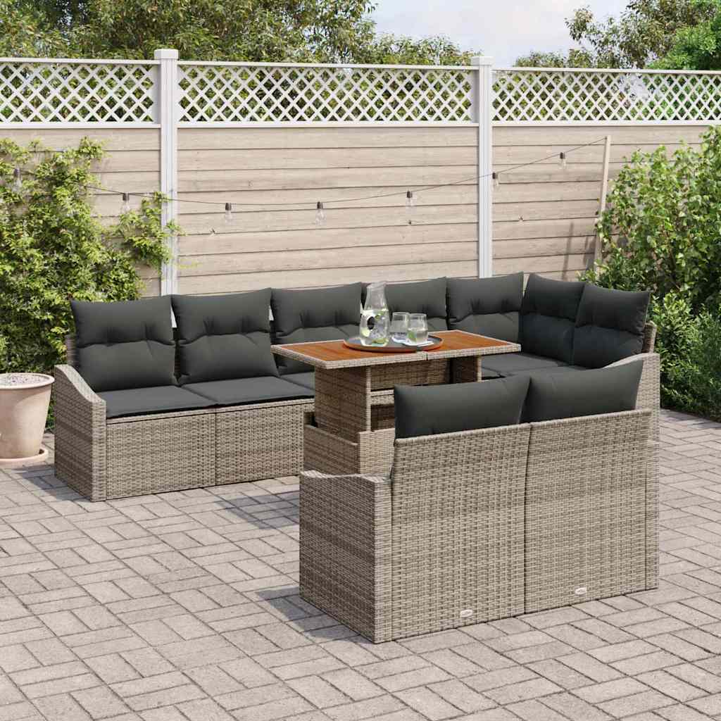 Kerti Kanapé Szett tárolóval 9 pcs Szürke Poli rattan