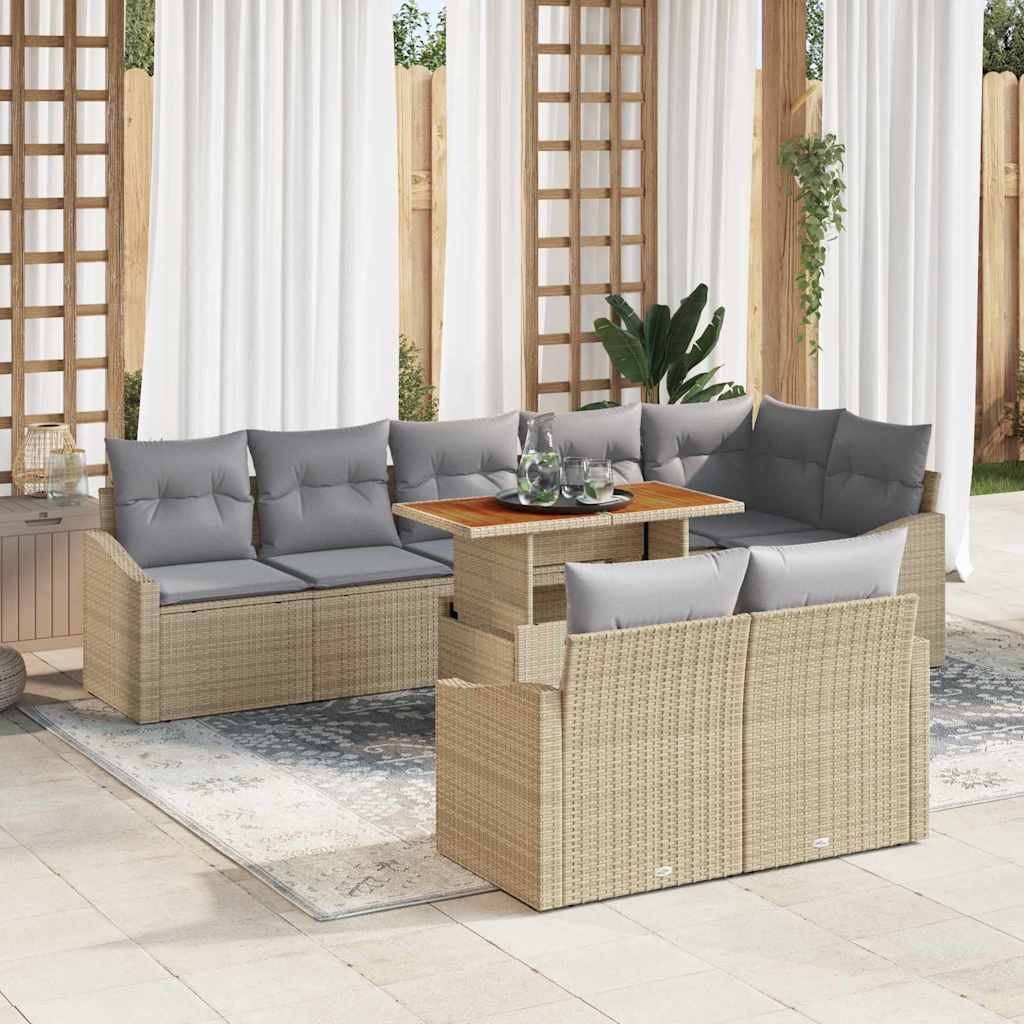 Kerti Kanapé Szett tárolóval 9 pcs Bézs Poli rattan