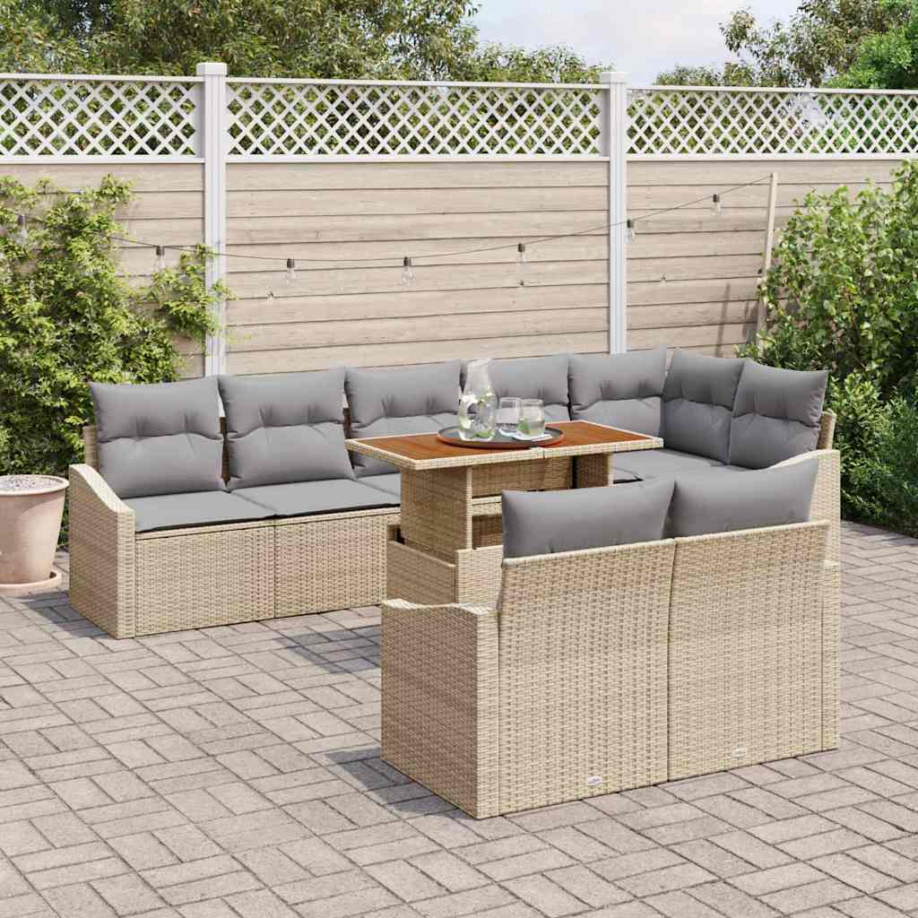 Kerti Kanapé Szett tárolóval 9 pcs Bézs Poli rattan
