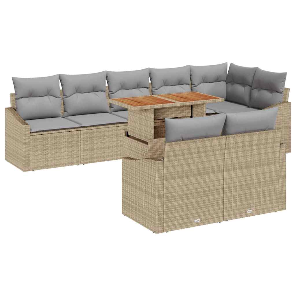 Kerti Kanapé Szett tárolóval 9 pcs Bézs Poli rattan
