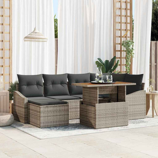 Kerti Kanapé Szett tárolóval 7 pcs Szürke Poli rattan