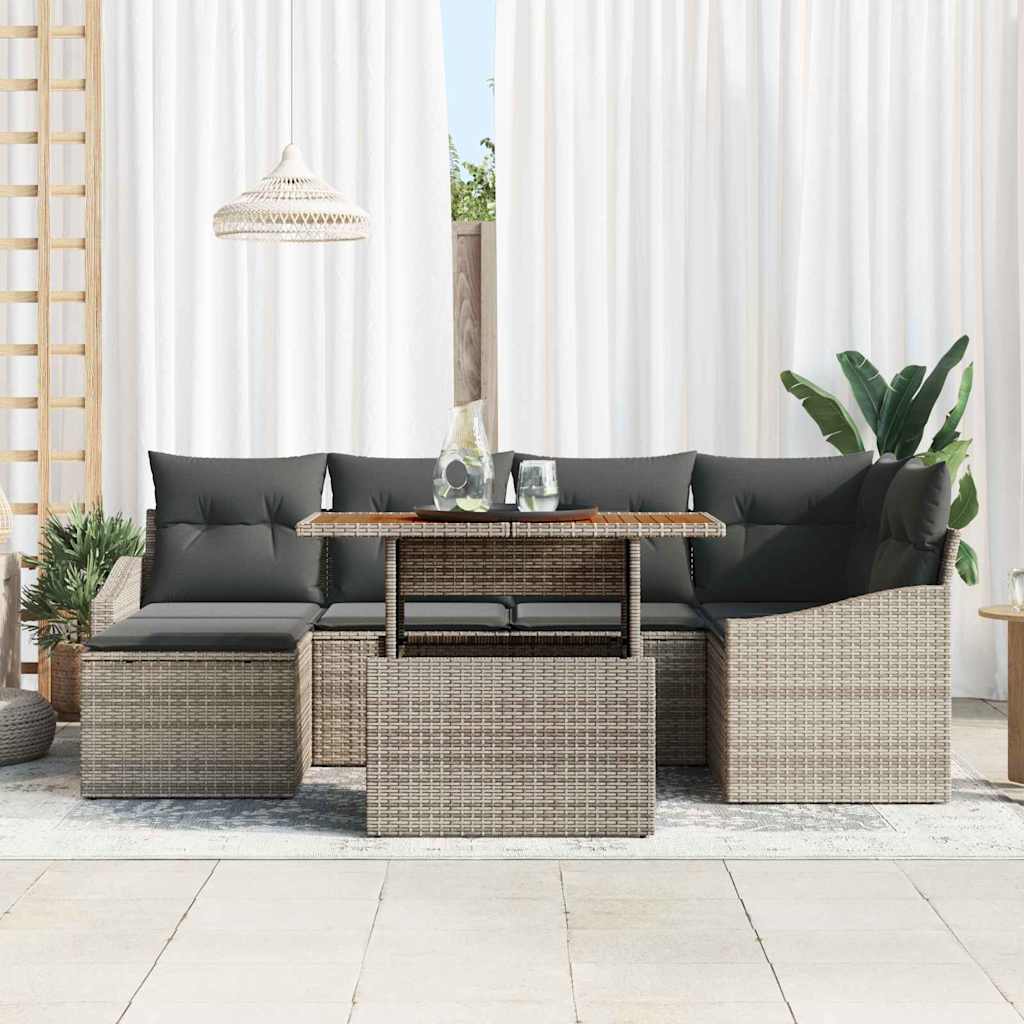 Kerti Kanapé Szett tárolóval 7 pcs Szürke Poli rattan